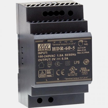 Zasilacz impulsowy HDR-60-5 na szynę Mean Well 32,5W 230VAC 5VDC